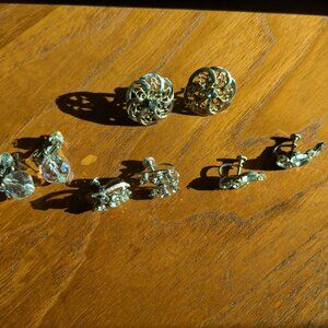 4 Pairs of Vintage Crystal Earrings Mid Century Costume Jewelry